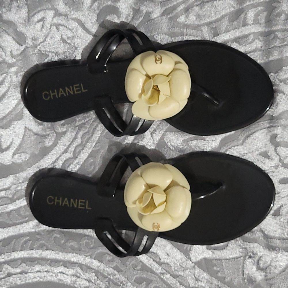Chanel Camelia jelly thong sandals